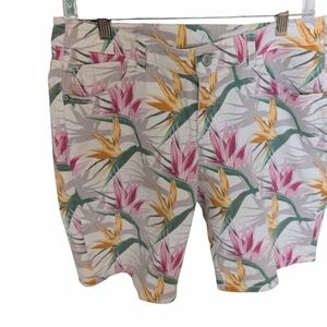 Pink and Yellow Bermuda Shorts with Tropical Floral Print. Tommy Bahama